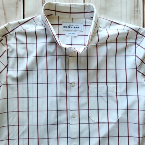 Mizzen+Main Other - Mizzen+Main "Leeward" Plaid Short Sleeve Shirt White Red, Men's Size XL Trim Fit
